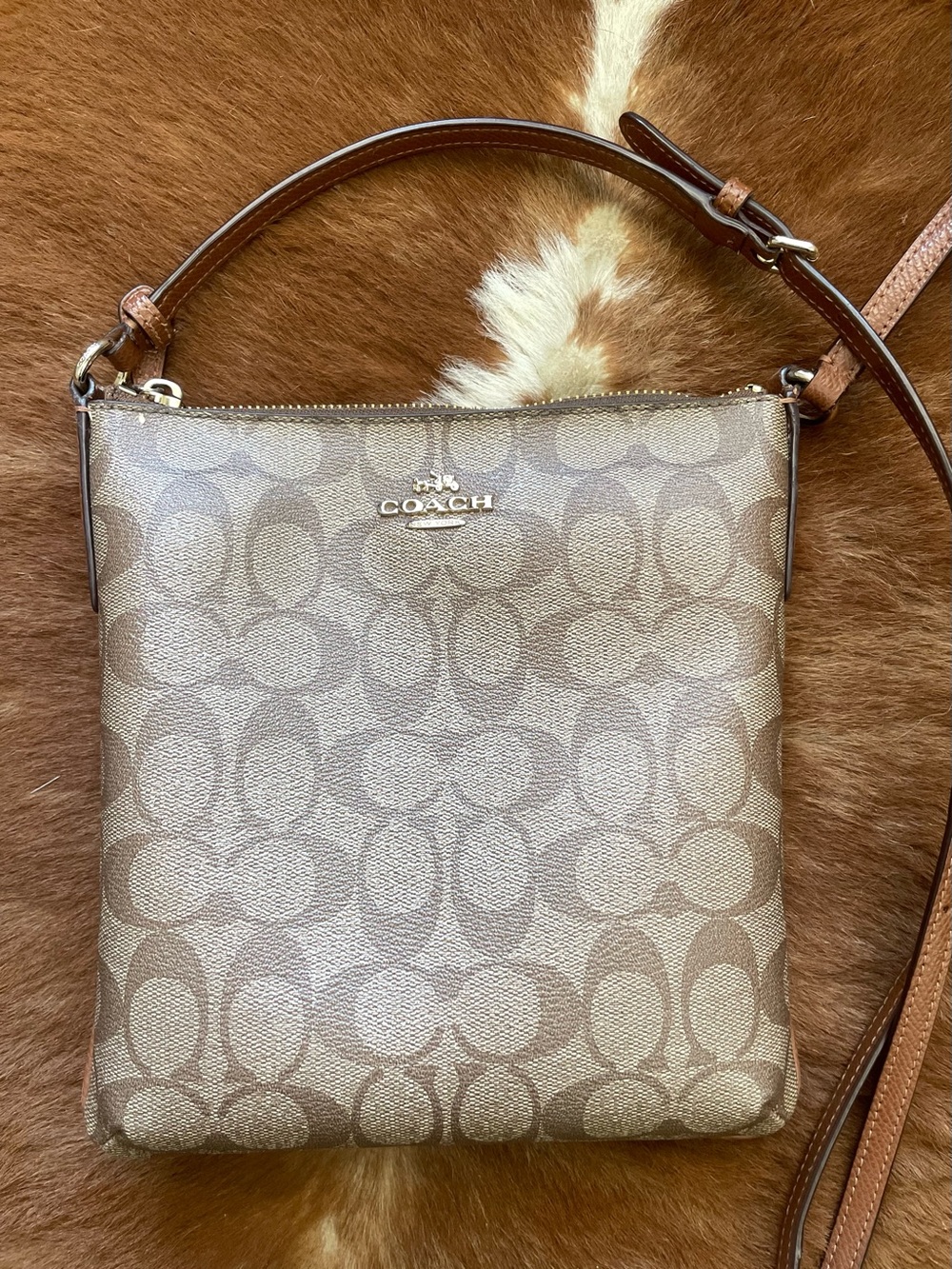 Coach Tan and Khaki Signature Crossbody Bag